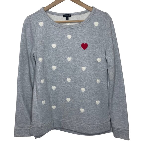 TALBOTS | Gray Long Sleeve Crewneck Sweatshirt with Embroidered Hearts | Size XS - Picture 2 of 13